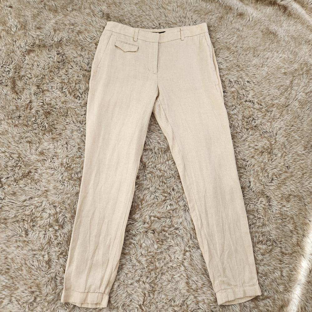 Zara Basic Straight Leg Twill Dress Pants Khaki Wonmen's Size 2